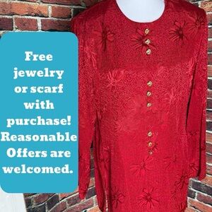 R&M Richards Red Blouse with Gold Buttons